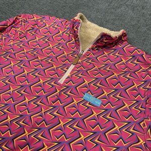 USA‎ Palm Pullover Mens XL Reversible Sherpa Fleece Pink Geometric